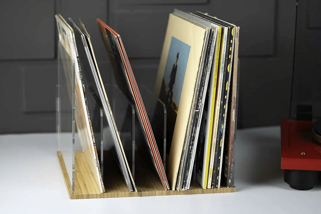 Norstone Vinyl LP storage rack transparant bamboo MEUBEL